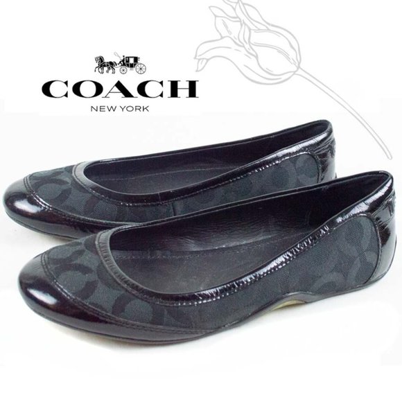 Coach Black Canvas True Patent Cap Toe Ballet Flats - Picture 1 of 10